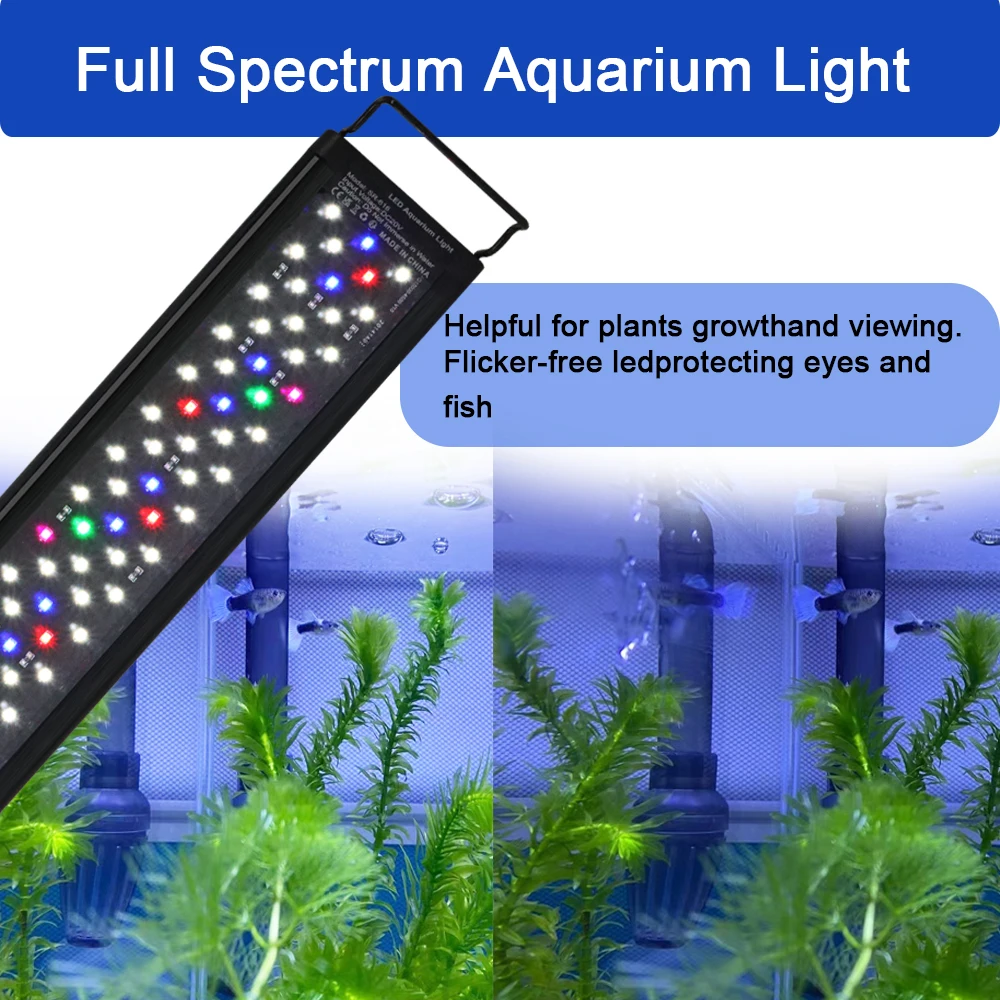 Aquarium Light 12-30 Inch Dimmable LED With Timer Power-off Memory Function Fish Tank Plant Growth 100-240V