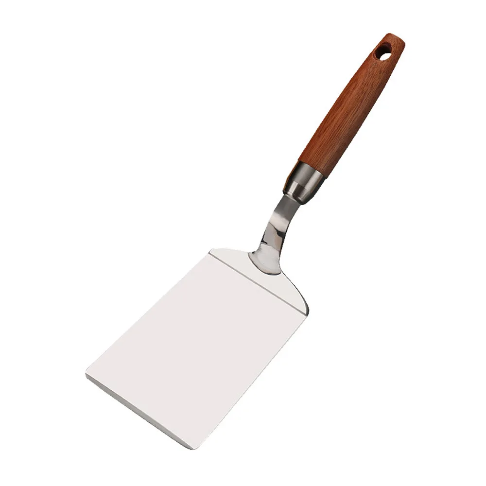 Food Grade Shovel 403 Stainless Steel BBQ Plate Grill Scraper Pancake Spatula 8.5cm Large Shovel Surface with Wood Handle