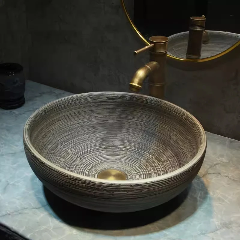 Countertop Ceramic Washbasin Antique Carving Bathroom Basin Sink