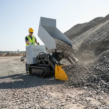 Minidumper cingolato da 1 tonnellata con cingoli in gomma, autocaricante, per il trasporto in fattorie, frutteti, montagna e terreni fangosi.
