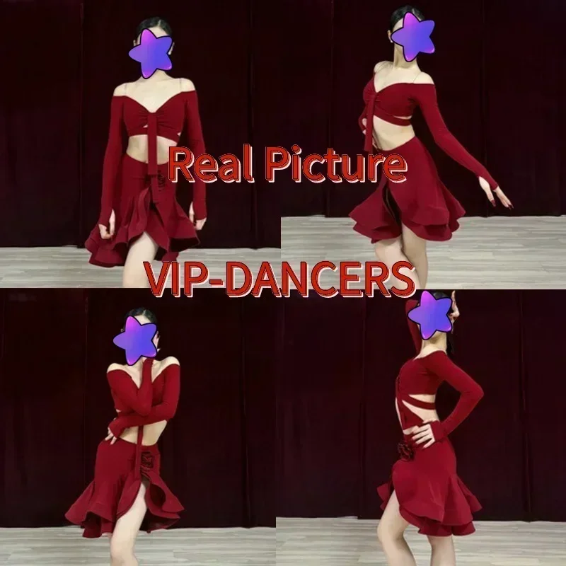 Sexy Off Shoulder Latin Top Ruffled Skirts Latin Dance Costume Stage Performance Clothes Samba Tango Dance Wear Set For Women dance dress dance skirt dance shirts