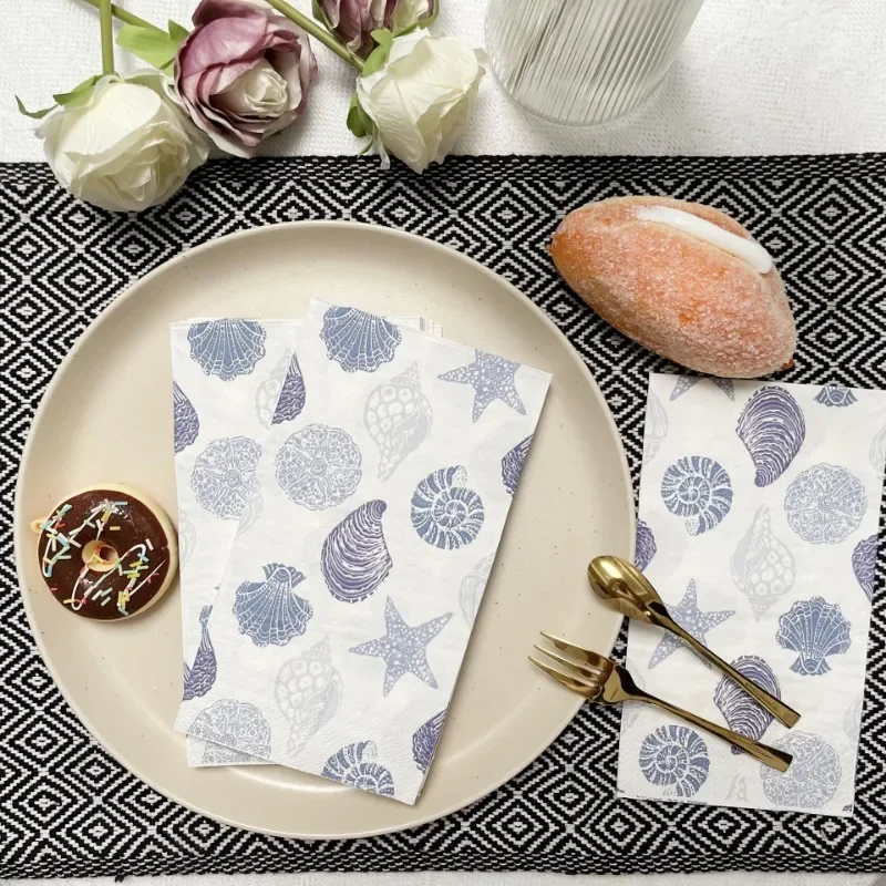 Paper Napkins Disposable Paper Placemats Tissue Paper Decoration 20pcs 33*40cm 3-Ply Ocean Collection Starfish Print Rectangle Paper Napkins Party Print Paper Placemat Butterfly Bone Bart