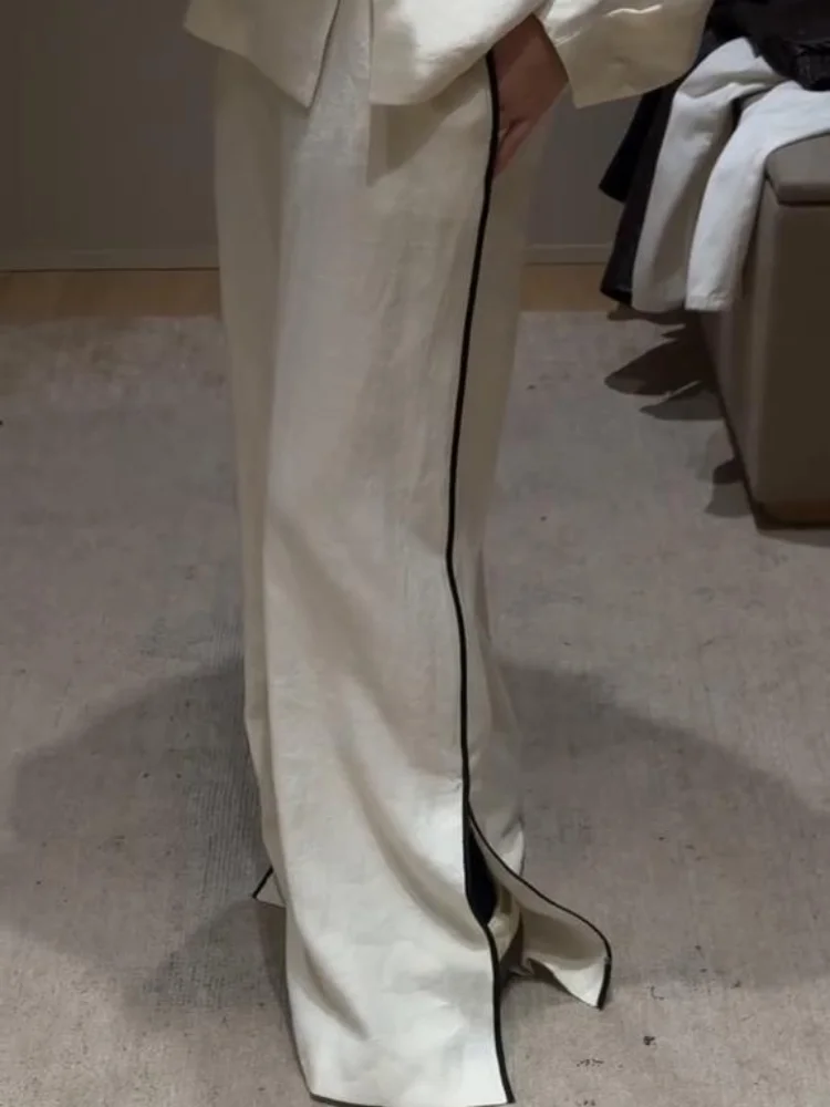 Conjunto Feminino de Calças de Linho Vintage com Blusa de Botões e Calças de Perna Larga - Roupa Casual Elegante para Escritório Primavera Verão 7