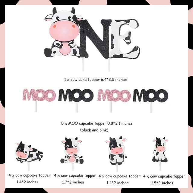 Funmemoir Pink Cow Cake Topper Set for Girl 1st Birthday Party