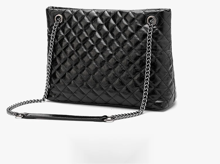 Oil wax leather 2024 Korean version fashionable women's handbag diamond grid single shoulder crossbod bag large_voghion.com