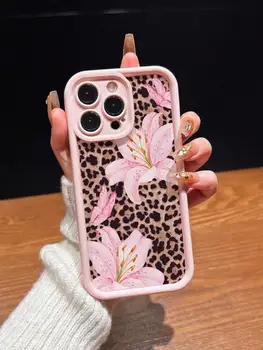 Cute Pink Lily Flower & Leopard Print Matte Phone Case For iPhone 17 Pro Max Air X XR XS Max 16 15 14 13 12 11 Back Cover Y2K 1