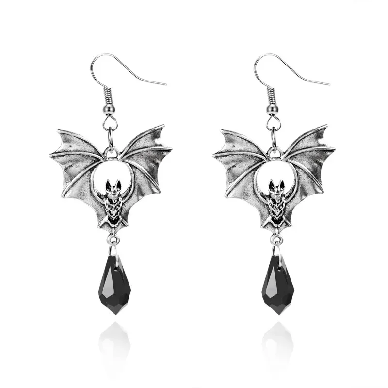 Punk Gothic Vampire Bat Earrings for Women Witch Halloween Party Jewelry Accessories Red Crystal Vintage Ear Hooks