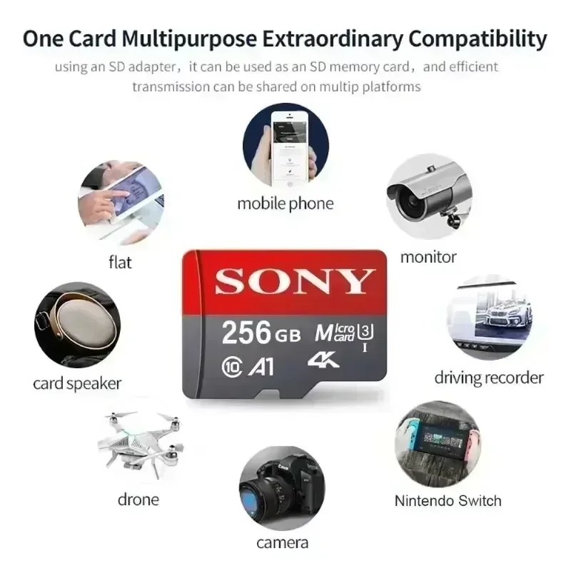 thumbnail image 5 of Tarjeta de memoria Micro SD TF de SONY Mini de 1 TB, clase 128 GB, 256 GB, tarjeta de memoria flash de alta velocidad, tarjeta TF Mecard C10 para Xiao Mi, 5 of 5