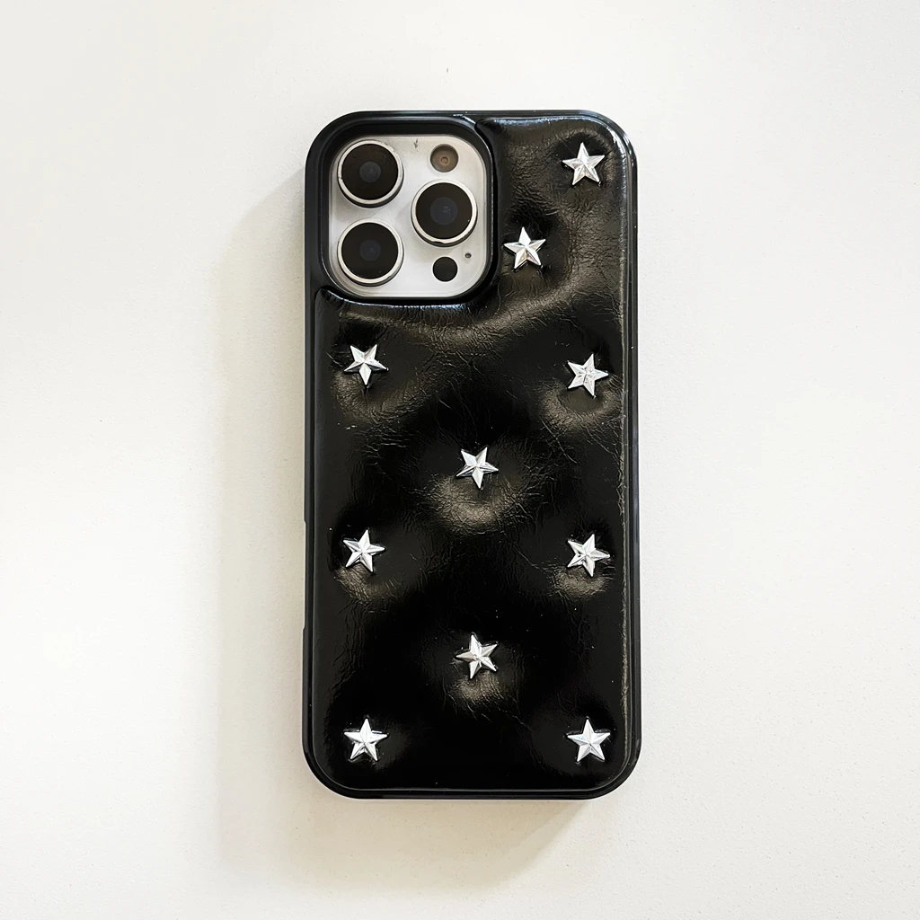 Elegant Silver Stars Leather Shockproof Phone Case - Full Screen Protective Cover