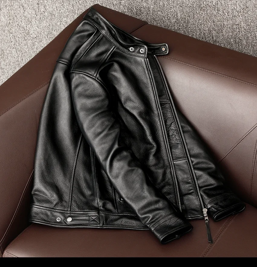 Description Picture 4 of itemMen's Spring Jacket Motorcycle Jackets Man Genuine Leather Blazer Slim Fashion Biker Coat Cowhide Male Clothing