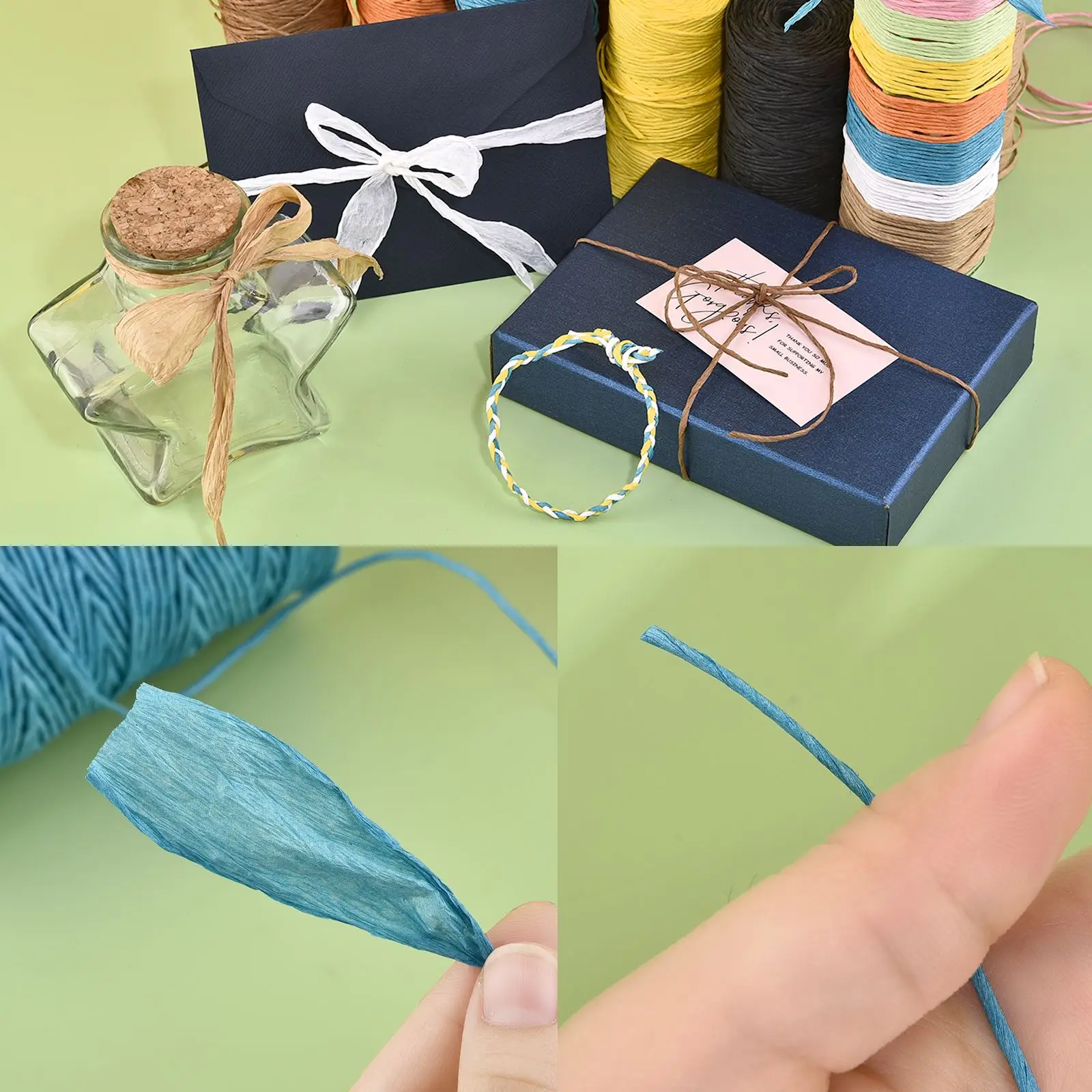 천연 라피아 빨대 원사 핸드 니트 크로셰 잔디 종이 로프, DIY 썬햇 비치 가방 코드 베이킹 선물 포장 로프, 90M