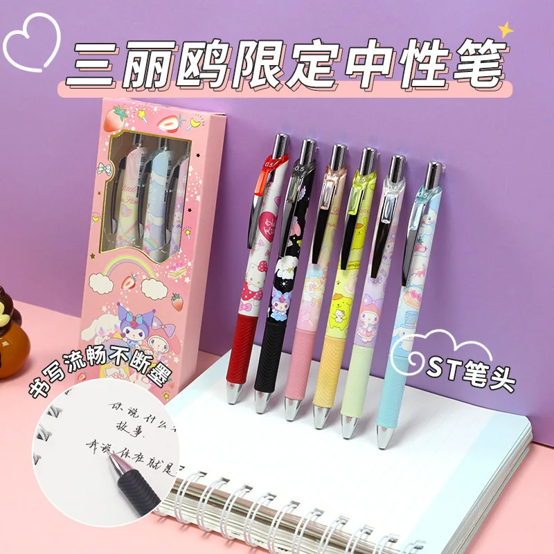 

Sanrio 6pcs Kawaii Hello Kitty Kuromi Limited Series Gel Pens 0.5mm St Head High Value Students School Press Gel Pens Wholesale