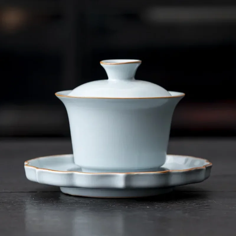 Ceramic Sancai Gaiwan Handmade Crackle Glaze Tea Cups Chinese Tea Bowl Teaware Set Cup Home Decor Gongfu Tureen