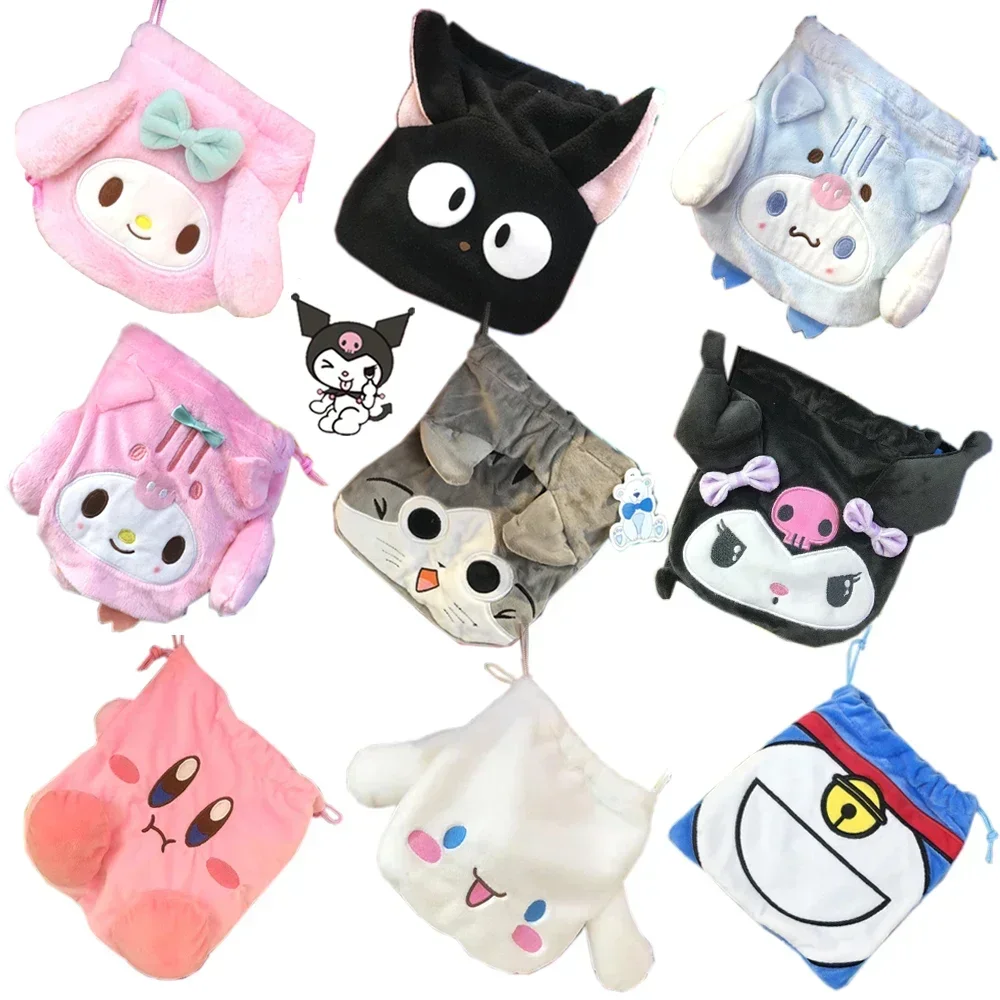 

Anime Kawaii Sanrios My Melody Cinnamoroll Kuromi Purin Dog Plush Coin Purse Drawstring Pocket Storage Cosmetic Bag Gift 21cm
