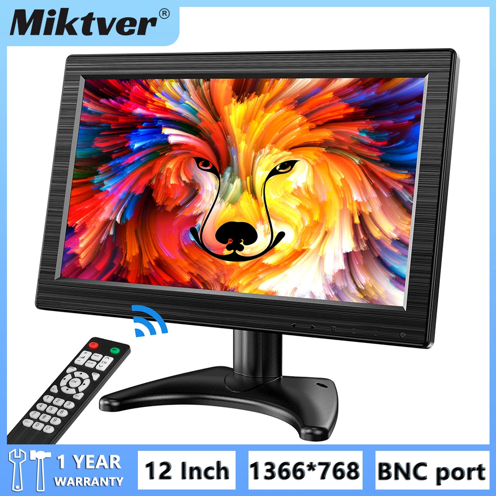 

Miktver 12" Inch TFT CCTV Monitor with VGA AV BNC HDMI Input 1366x768 Portable HD Color LCD Screen Display with Built-in Speaker