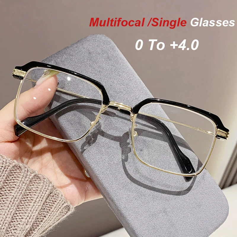 

Business Half Frame Progressive Multifocal Reading Glasses Fashion Anti-blue Light Near &Far Presbyopia Eyewear Finished Glasses