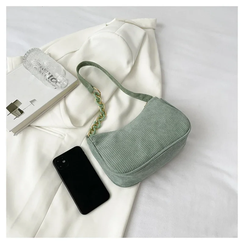 Korean Fashion Vintage Handbags Women Summer Corduroy Underarm Bag Zipper Shoulder Small Bags Female Soft Casual Clutch Handbag