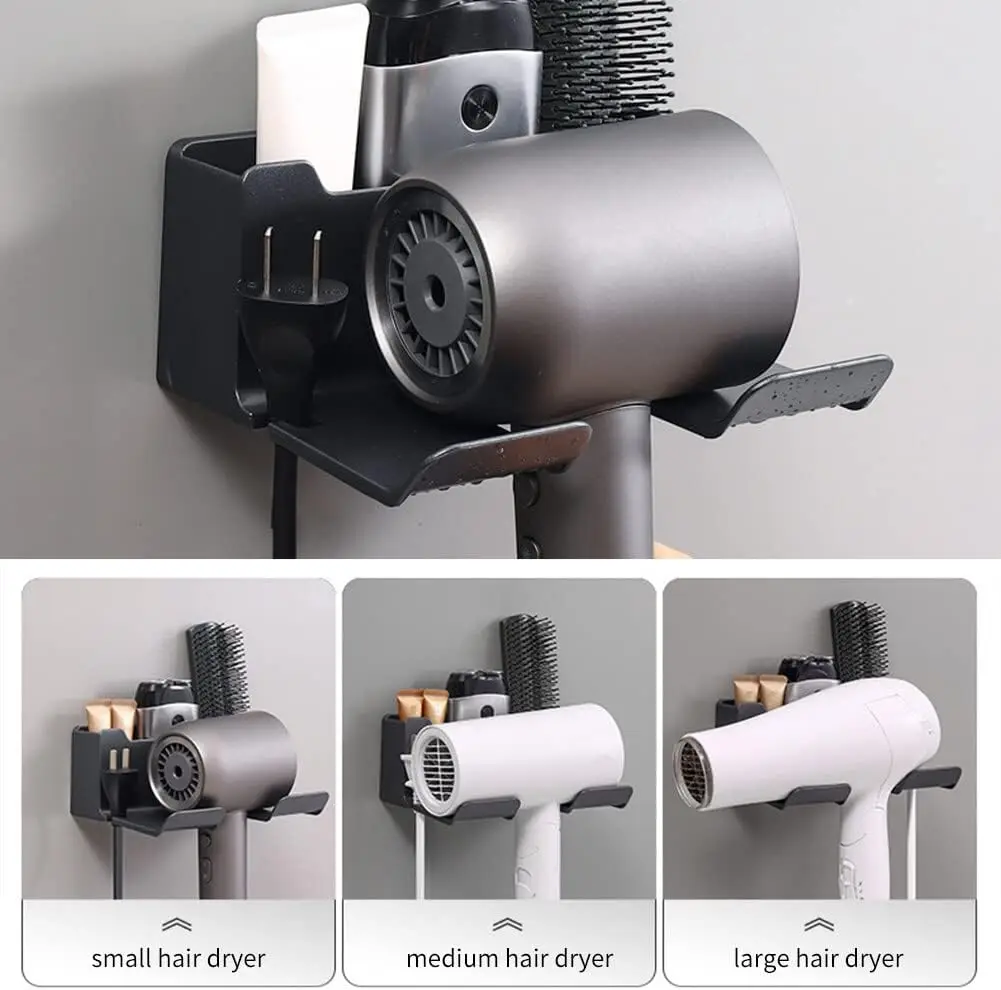 Hair Dryer Holder Hair Tool Organizer Wall Mounted Hair Dryer Hanging Rack Placement Rack Bathroom Multi-Functional Storage Rack 3