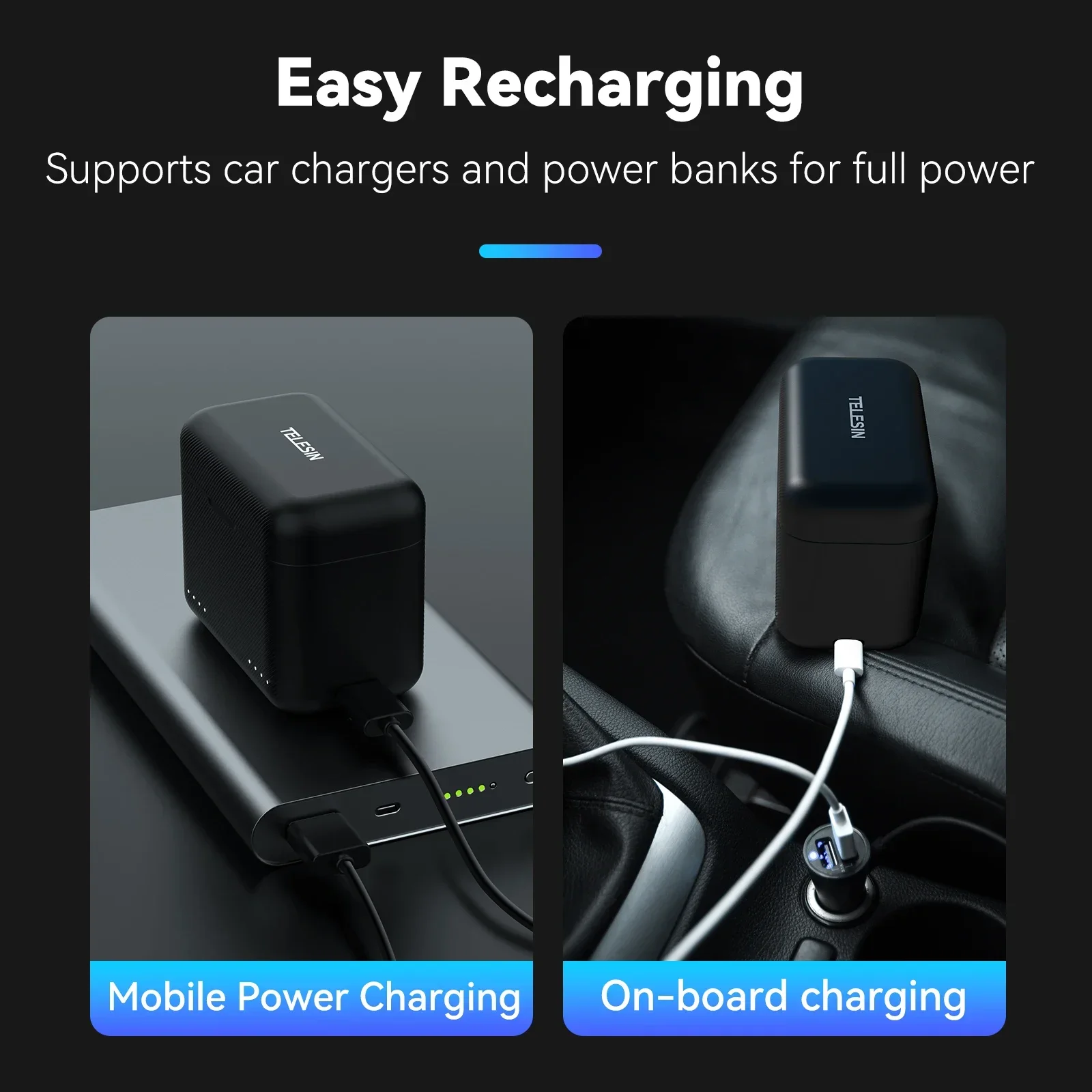 TELESIN Portable Charging Case for Insta360 X4 Accessories Dual Slot Smart Charger with TF Cards Storage Insta 360 X4 Accessorie 5