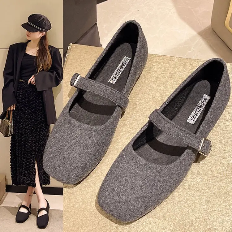 Spring Autumn Women's Flat Mary Janes Shoes Square Toe Ballet Flats for Female Buckle Strap Ladies Shoes Women Shoes Zapatos2025