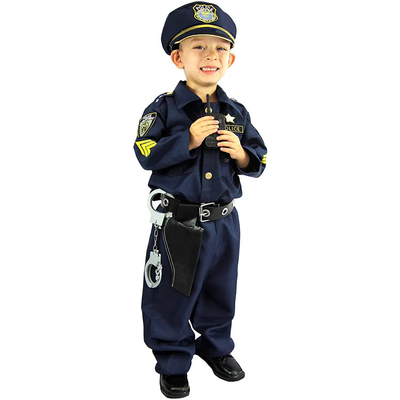 

Boys Kids Police Officer Cosplay Costume Carrrer Uniform Role Play Set for Halloween Birthday Party Career Day Dress-up Suits