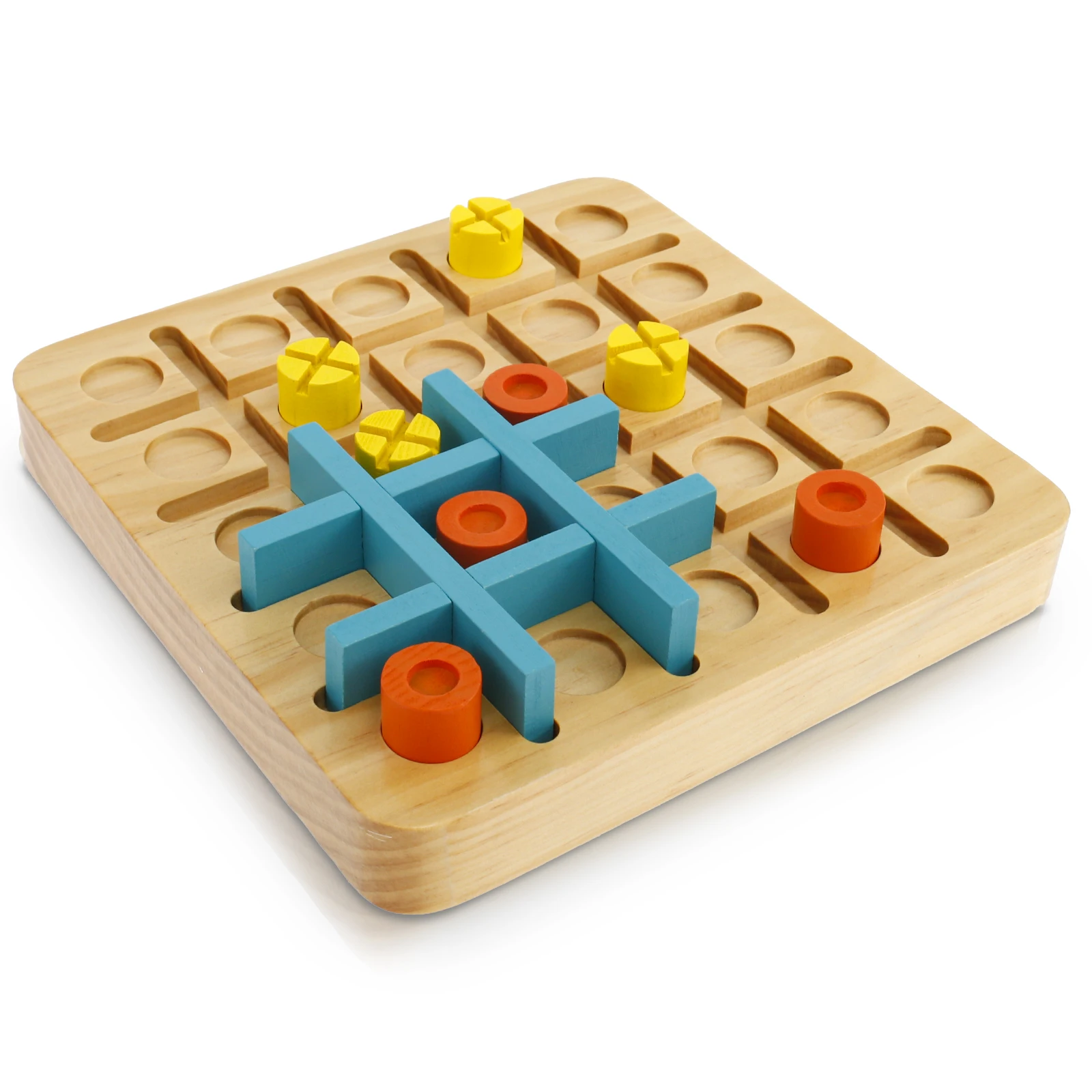 Tic-Tac-Two Board Game Wooden Jigsaw Block Puzzle Game Strategy Based Board Game Montessori Educational Gift for Kids OX Chess