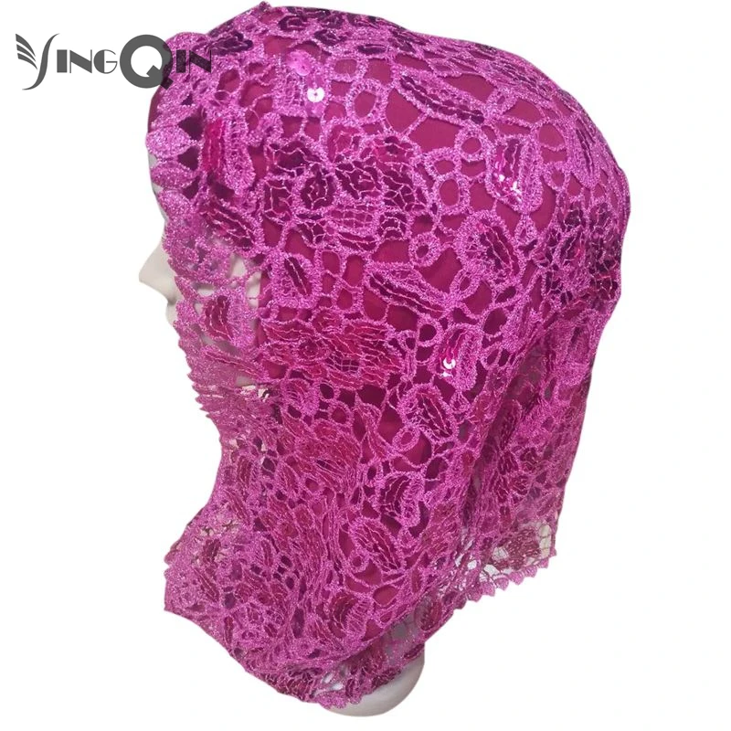 Muslim Women Shawl Headscarf Freeshipping Lace Summer Sequin Hollow Chiffon Scarf  Hat Prayer Kufi Islam Saudi Arabia Headwraps