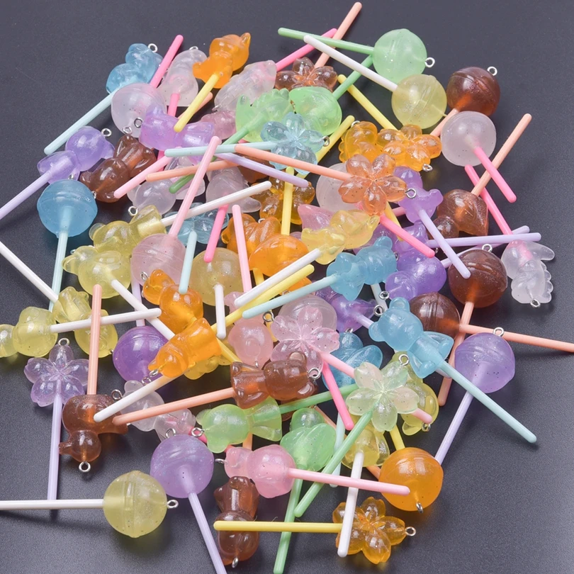 

10pcs Duck/Bear/Flower/Dinosaur Lollipop Charms for Jewelry Making Resin Kawaii Pendants Earrings Keychain DIY Craft Kids Gifts