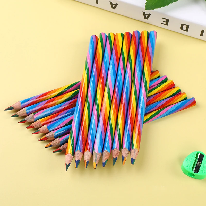 

3pcs/Set Colored Pencils Art Painting Drawing Stationery Kawaii Rainbow Pencil 4 Colors Concentric Gradient Crayons Kids Gift