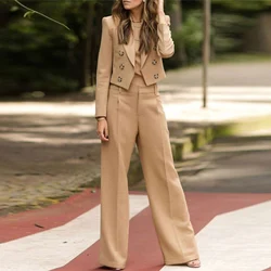 Vonda 2022 mulheres senhora solto casacos de escritório ternos sólido manga longa blazer com longo palazzo calças define calças cintura alta calças 2 pçs
