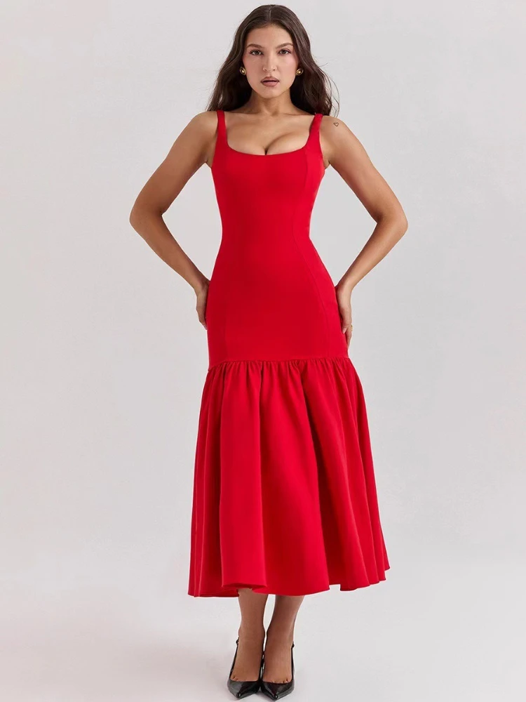 Elegante Camisole-Kleider, rückenfrei, quadratischer Kragen, schulterfrei, solide, hohe Taille, Paket, Hüfte, perfekt für besondere Anlässe am Abend