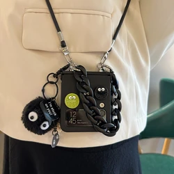 Korean Crossbody Lanyard Strap Phone Case with Portable Wrist Bracelet and Chain Cover - Z Flip 6 (Long Short Chain)