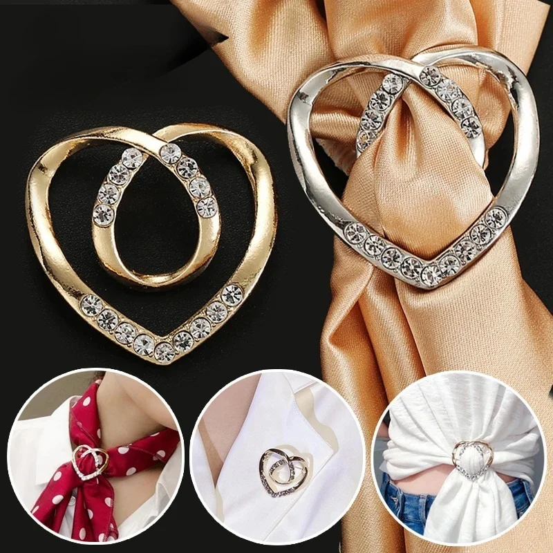 Adjustable Knot Scarf Buckle Pin Decorative Crystal Silk Brooch Clip for T-Shirts Blouses Shawls Women's Fashion Accessories