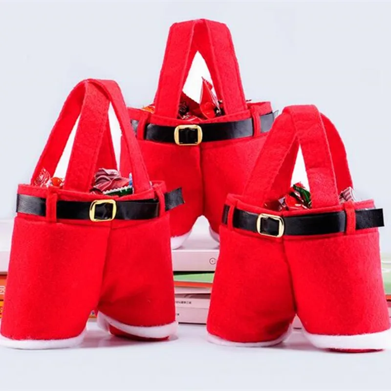 Merry Christmas Gift Treat Candy Wine Bottle Holder Santa Claus Suspender Pants Trousers Decor Christmas Gift Bags 1Pcs