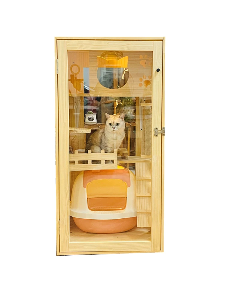 Luxe Kattenvilla Middelgroot Massief Hout Kattennest Kattenhuis Kattenappartement Grote Kattenhuis Kattenvilla Transparante Achterkant