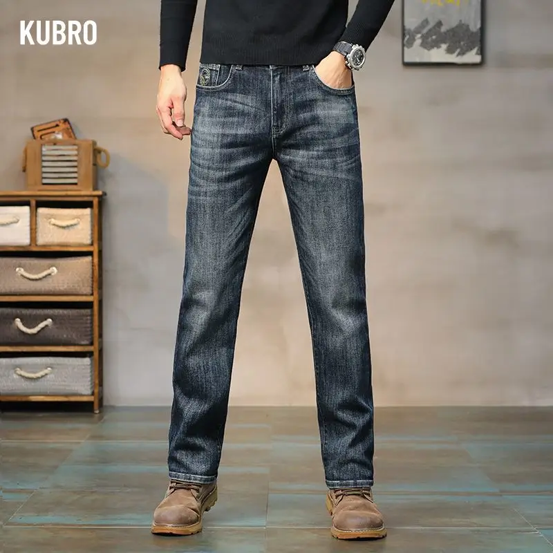 2025 New Stretch Big Bull Men's Jeans Straight Stretch High Waist Pants for Young Men Vintage Blue Fashion Men's Trousers 1