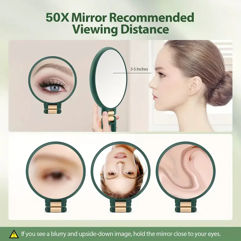 50x Magnifying Mirror with Dual-Sided 1X/50X Magnification - Portable Handheld Makeup Mirror with 360° Adjustable Handle, Foldab