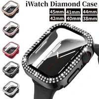 Coque en diamant + Film trempé pour Apple Watch, couvercle de protection en verre pour iWatch série 8 7 6 5 4 SE, 45mm 44mm 41mm 40mm 42mm 1