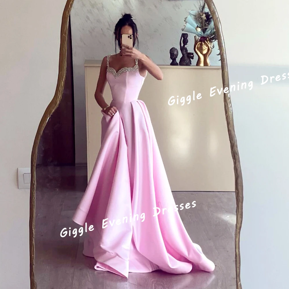 

Giggle Satin Beading Spaghetti Strap Exquisite Prom Gown Saudi Arab Elegance Floor-Length Evening Party Dresses for Women 2024