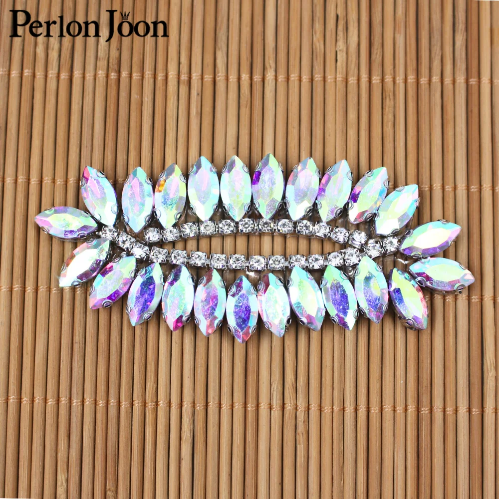 2PCS Kristall Strass AB Silber Blatt Dekoration Aufkleber Für Hochzeit Kleider Kopfbedeckungen DIY Taschen Eisen auf Applique Zubehör TR179 – Detail 4