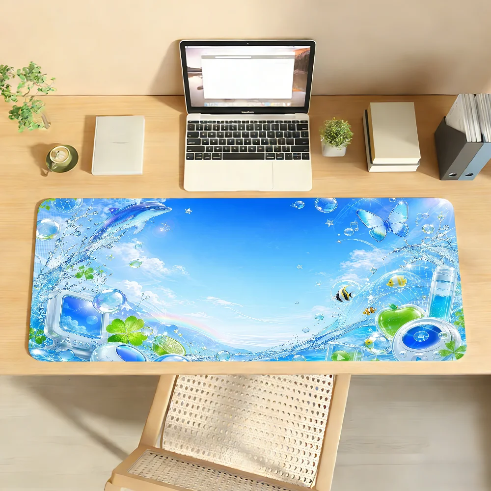 Blue Sea Dolphin Rainbow Print Gaming Mouse Pad - Large, Anti-Slip with Stitched Edges