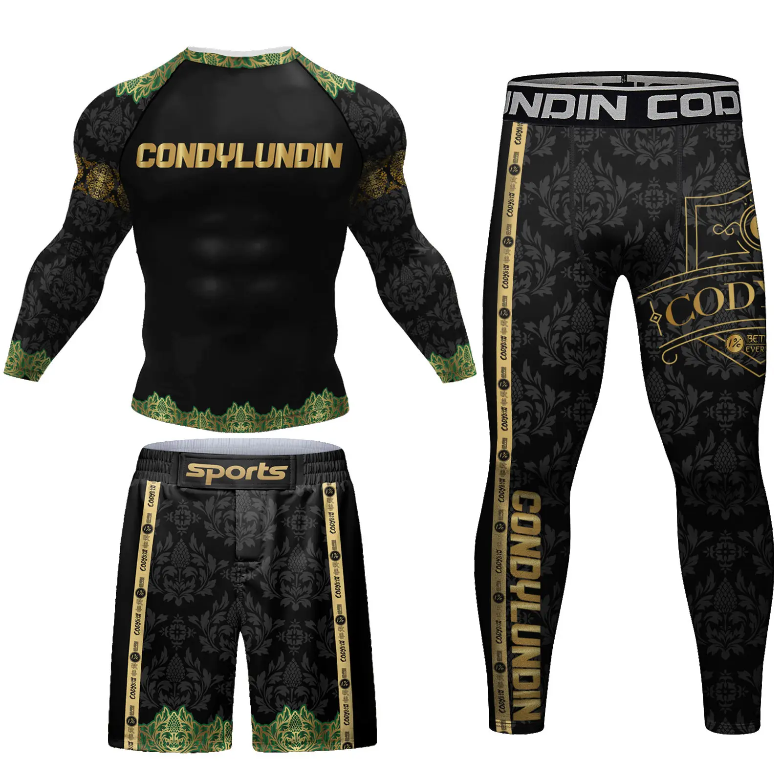 Sport Boxing Sets Men 3d Print Bjj Rashguard Mma Compression Shirt +Pant Muay Thai Shorts Rash Guard Grappling Sportswear Suit