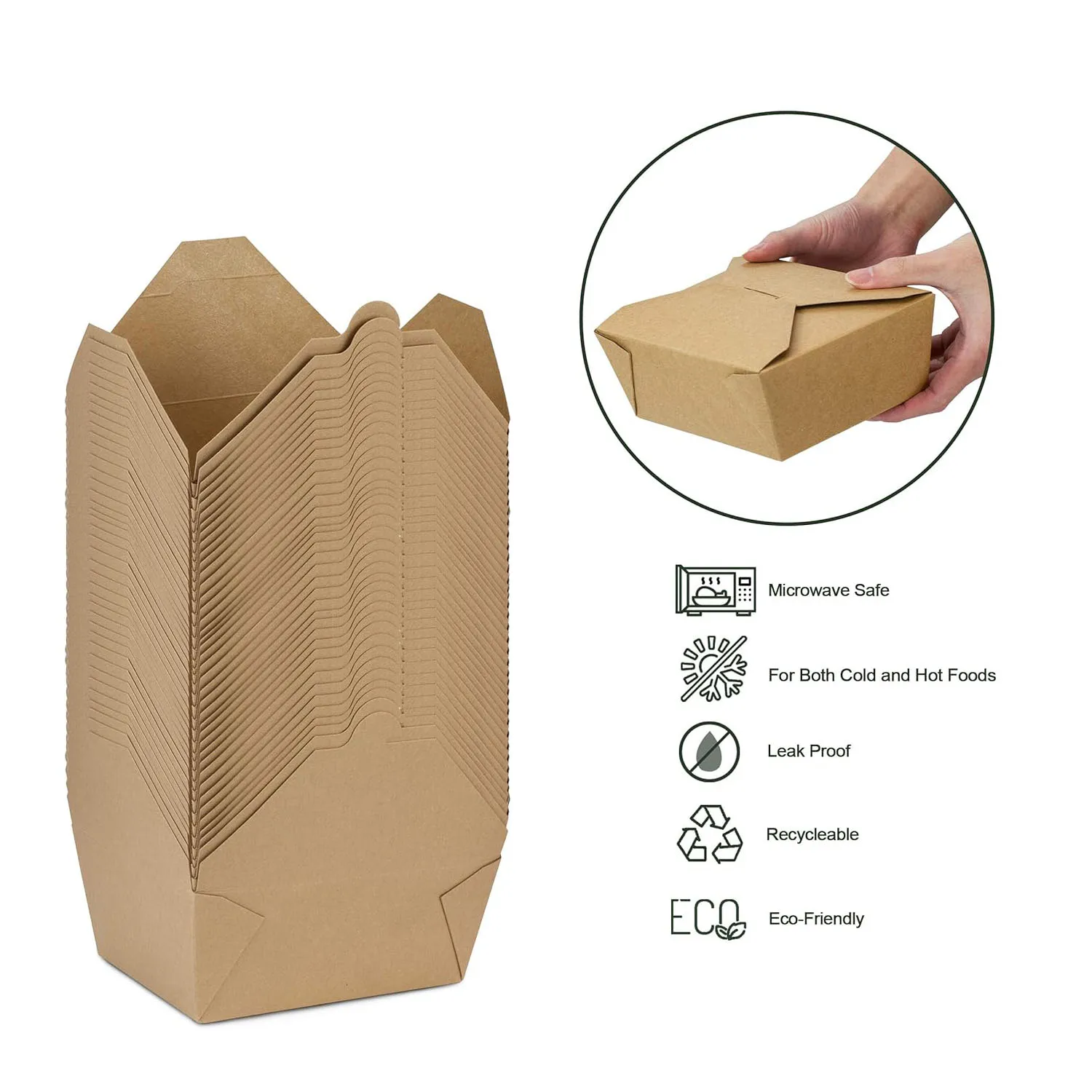 Multi-Pack Disposable Kraft Paper Food Boxes, Leakproof and Greaseproof Takeout Contain... - SKU MDKB1731 - UGI Packaging