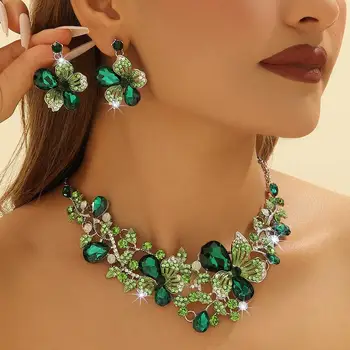 3 PCS Girls Alloy Jewelry Set Crystal Necklace Earrings Set Suitable For Daily Wear And Wedding Wear Girls Daily Wear Jewelry 1