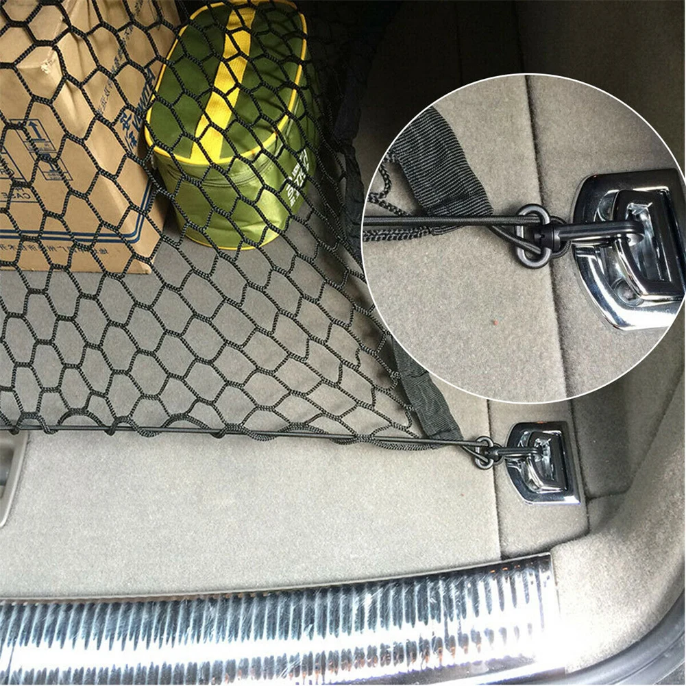

Black Nylon Elastic Floor Car Boot Net Cargo Storage Mesh SUV Truck Netting Luggage 70x70cm Cargo Elastic Net With 4 Hooks