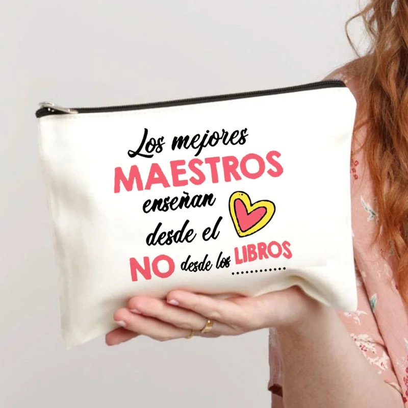 Spanish Printed Teacher Life Makeup Pouch Pencil Case School Stationery Supplies Storage Bags Travel Makeup Wash Organizer Gifts 4