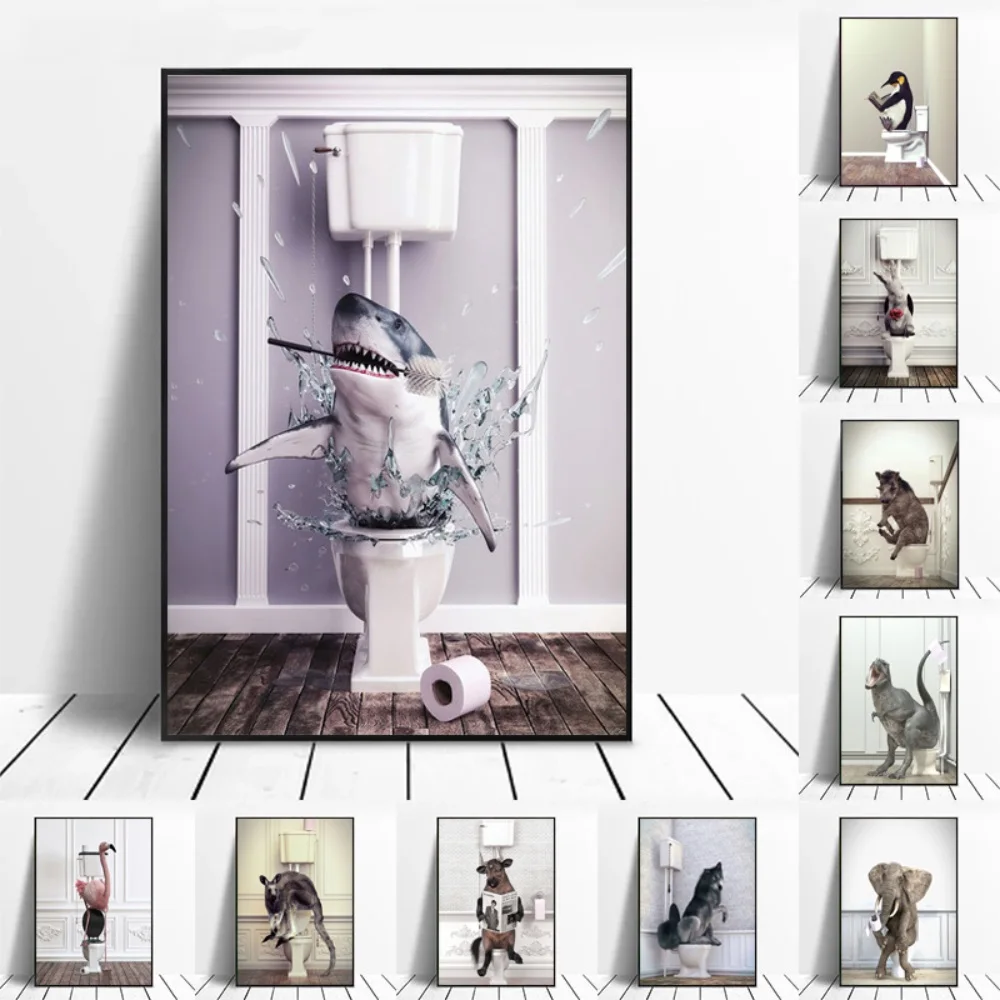 Affiche de bain avec animaux mignons, ours Panda, éléphant, peinture sur  toile nordique, tableau mural, salle de bain, décor de chambre d'enfants -  AliExpress