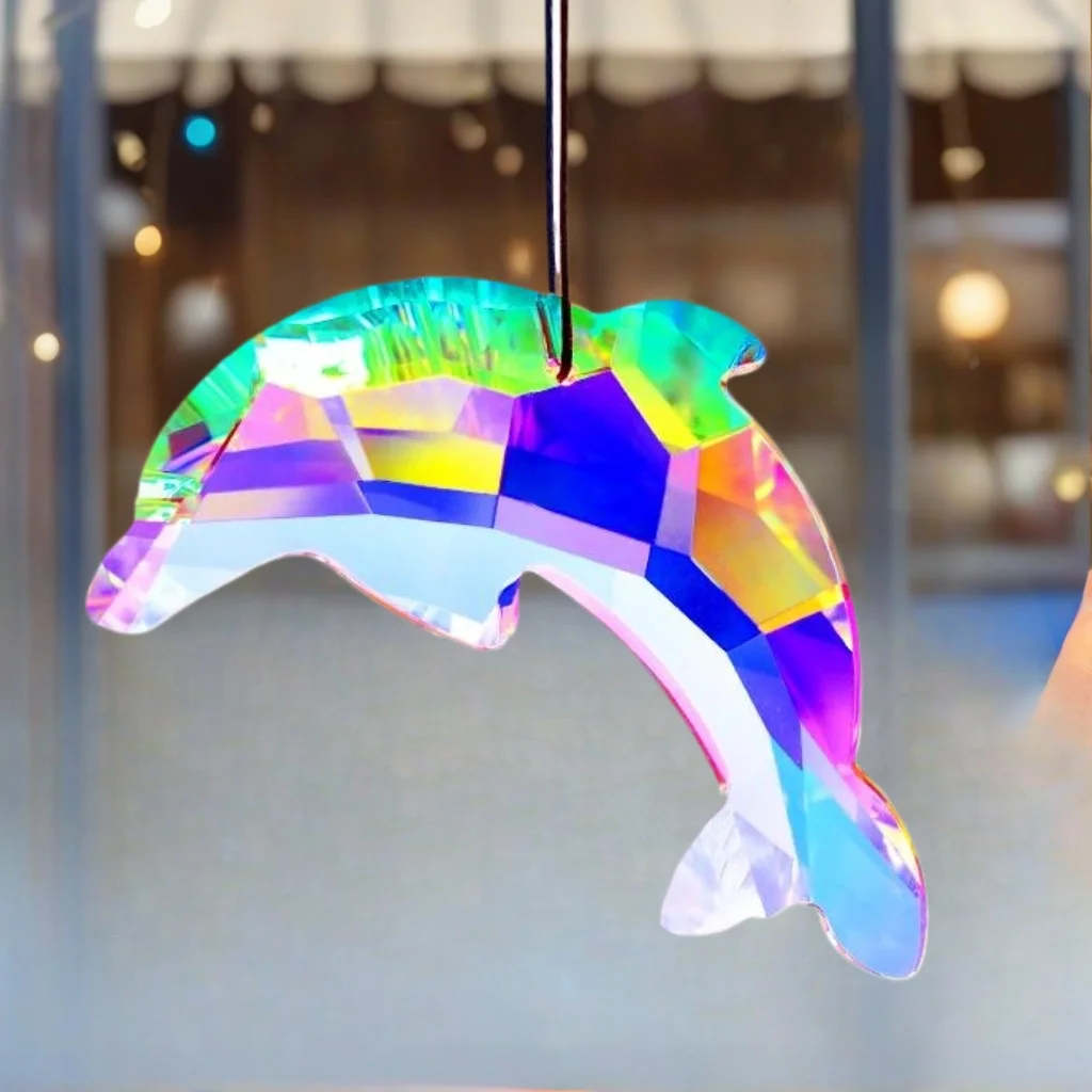 1pc Dolphin Healing Energy Sunshade Window Prism Crystal pendant, transparent color/seven color crystal rainbow manufacturing ga