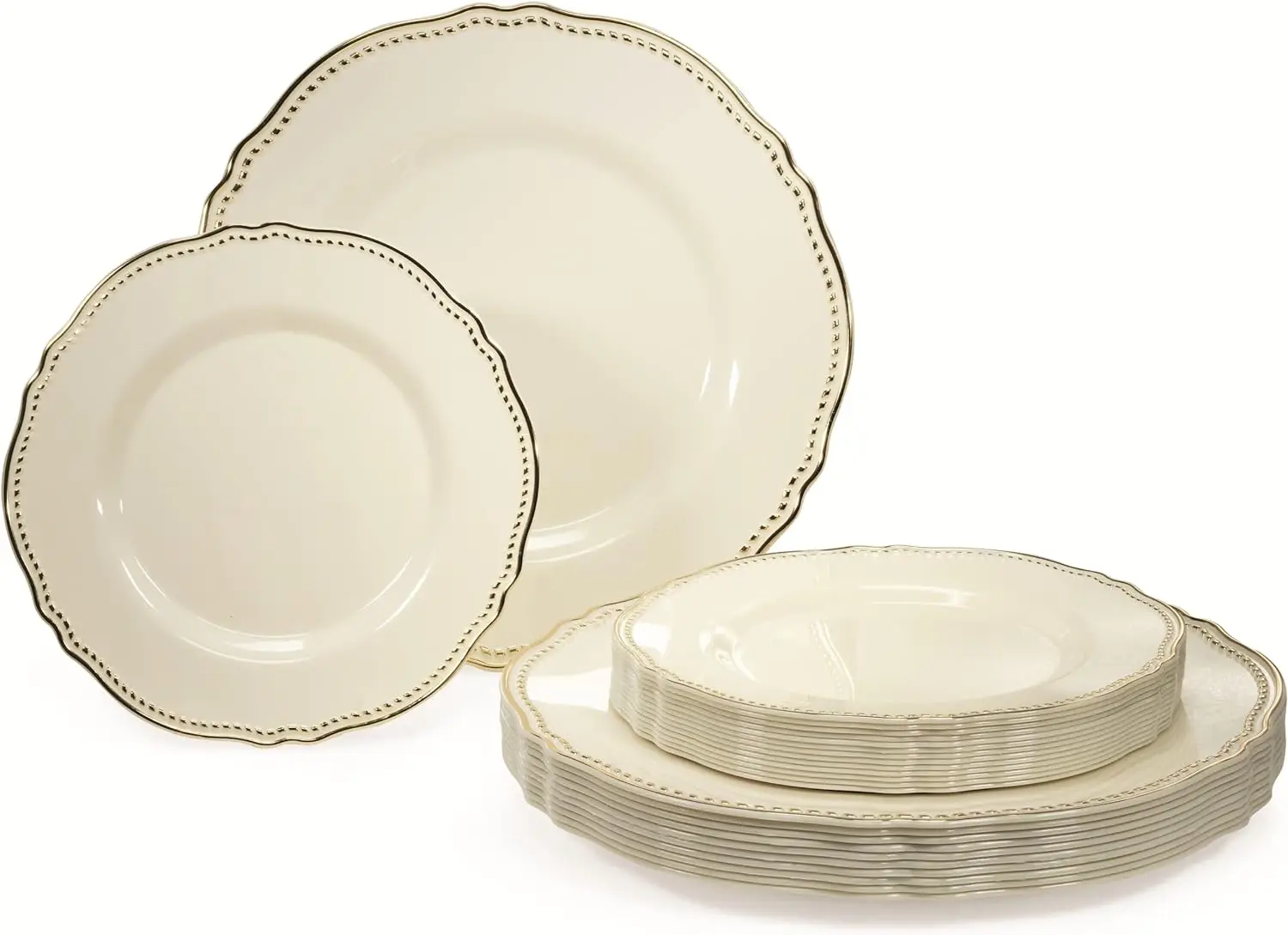 

240 pack. Heavyweight high-quality disposable plastic tray set (Rochelle ivory and gold)