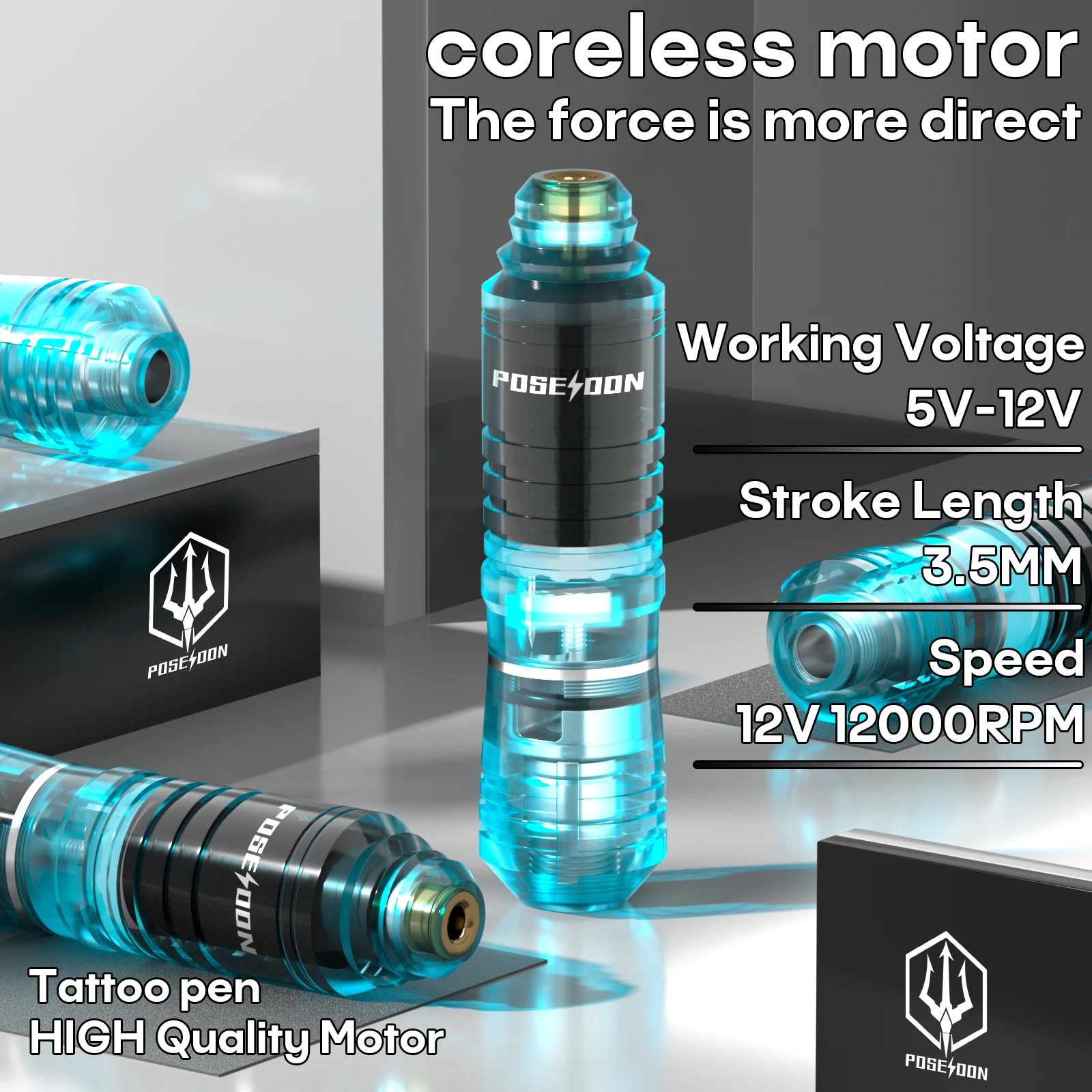 Tattoo Kit POSEIDON V5 High Power Tattoo Pen Kit For Permanent Makeup Machine Blue Power Supply Gun